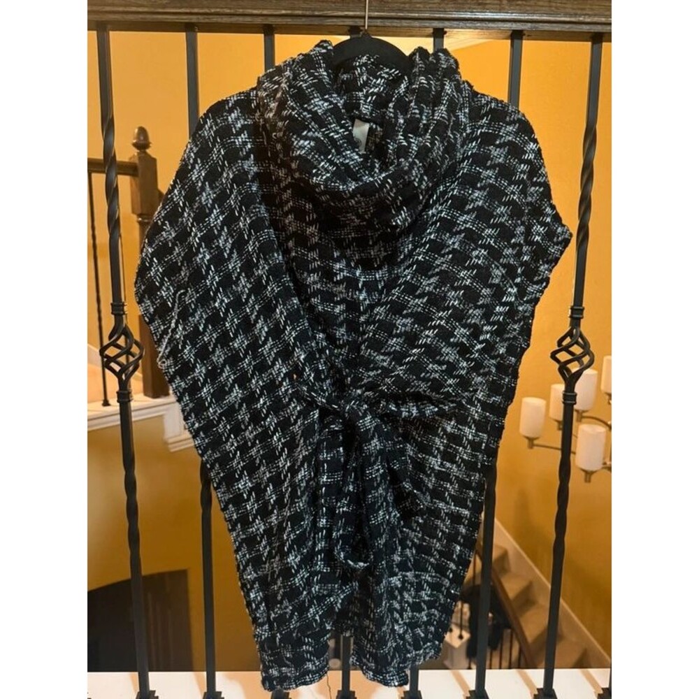 NWT Versona Black & Silver Metallic Tweed Cowl Neck Poncho Wrap Sweater